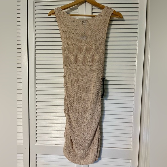 bebe Tan Beige Nude Knit Crochet Sheath Bodycon Dress - Picture 5 of 7